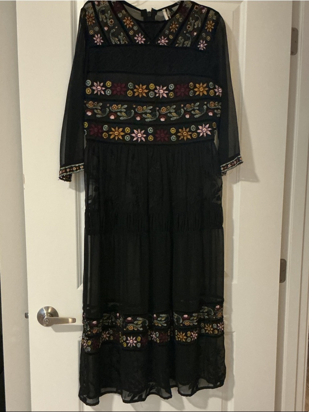 Topshop Black Embroidered Long Sleeve Maxi Dress